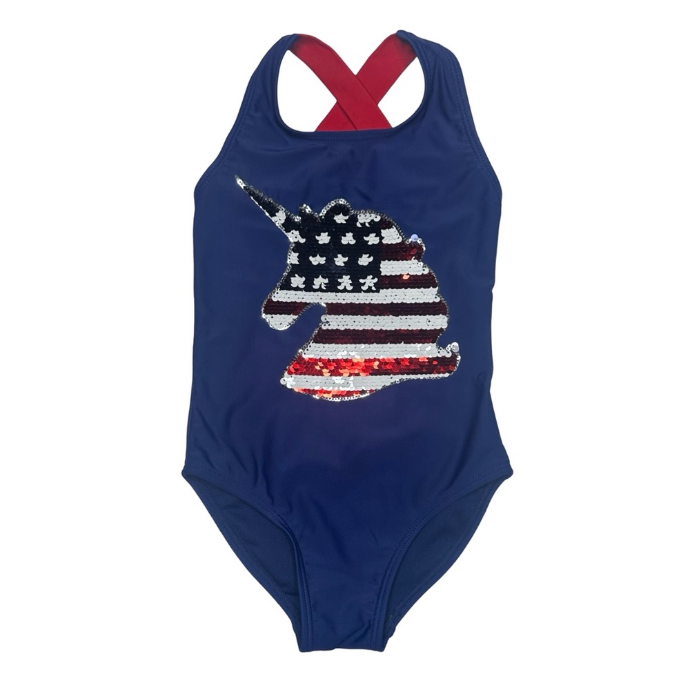 Bmagical‎ by Btween Flip Sequin Patriotic Unicorn Swimsuit